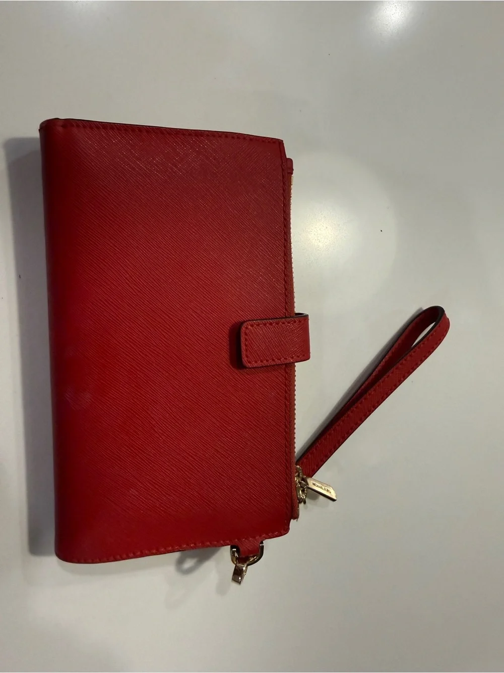 Michael Kors Red Saffiano Leather Wristlet Clutch with Gold Logo